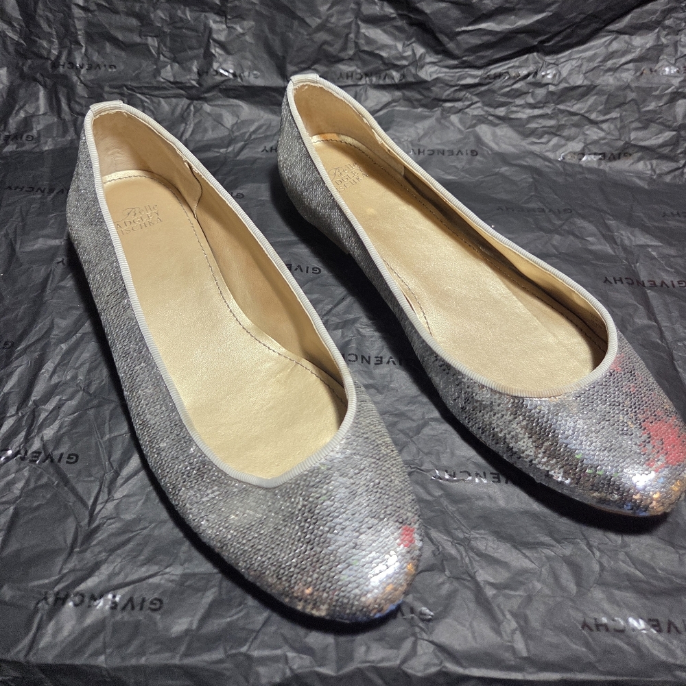 Badgley Mischka Shimmering Silver Flats